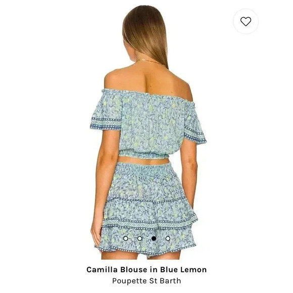 POUPETTE ST BARTH Camilla Off Shoulder Blouse, Size M/L, Blue Lemon $130 - Picture 5 of 6